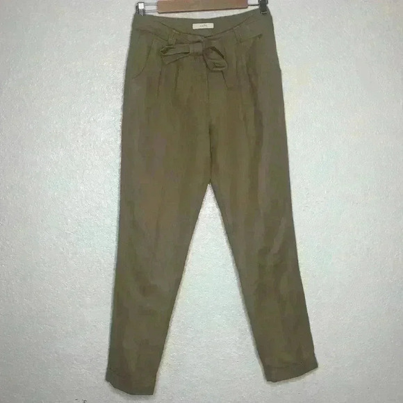 Zapa Pants Tapered Leg Cuffed Pleated Tie Belt - Picture 3 of 10